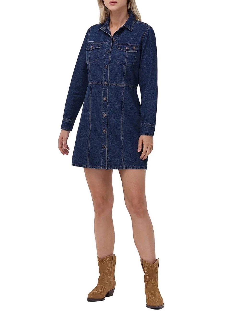 Frye Women's Denim Button Down Jean Dress Long Sleeve Size M Dark Wash